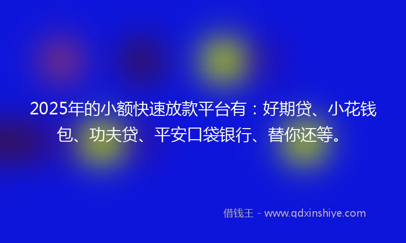 2025年的小额快速放款平台有：好期贷、小花钱包、功夫贷、平安口袋银行、替你还等。