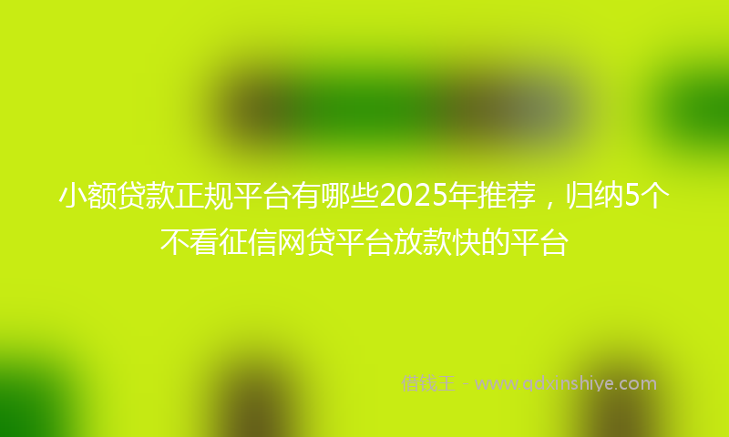 小额贷款正规平台有哪些2025年推荐，归纳5个不看征信网贷平台放款快的平台