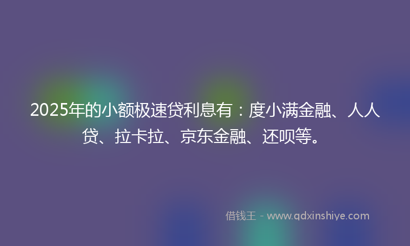2025年的小额极速贷利息有：度小满金融、人人贷、拉卡拉、京东金融、还呗等。