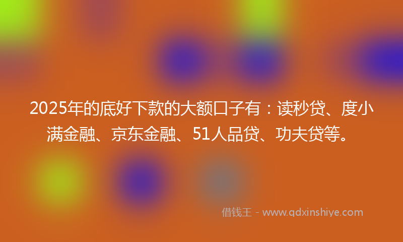 2025年的底好下款的大额口子有：读秒贷、度小满金融、京东金融、51人品贷、功夫贷等。