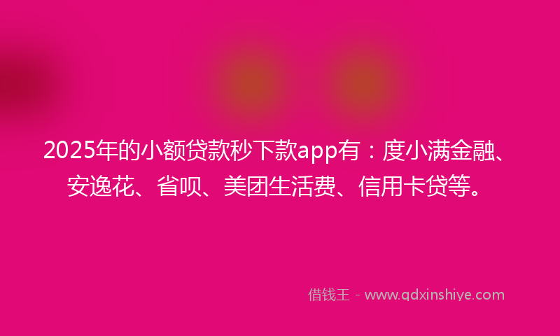 2025年的小额贷款秒下款app有：度小满金融、安逸花、省呗、美团生活费、信用卡贷等。