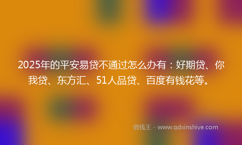 2025年的平安易贷不通过怎么办有：好期贷、你我贷、东方汇、51人品贷、百度有钱花等。