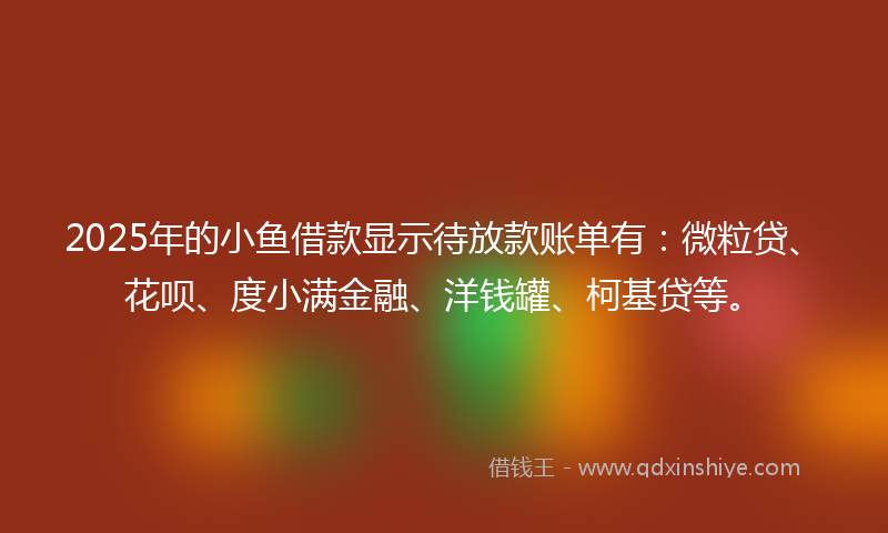 2025年的小鱼借款显示待放款账单有：微粒贷、花呗、度小满金融、洋钱罐、柯基贷等。