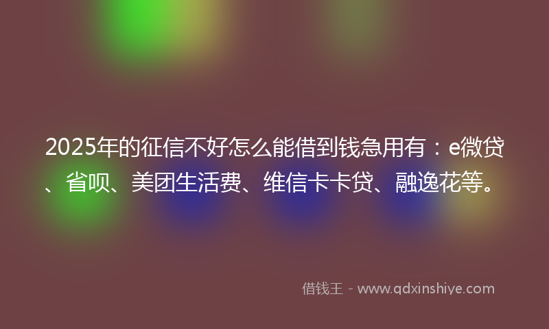 2025年的征信不好怎么能借到钱急用有：e微贷、省呗、美团生活费、维信卡卡贷、融逸花等。