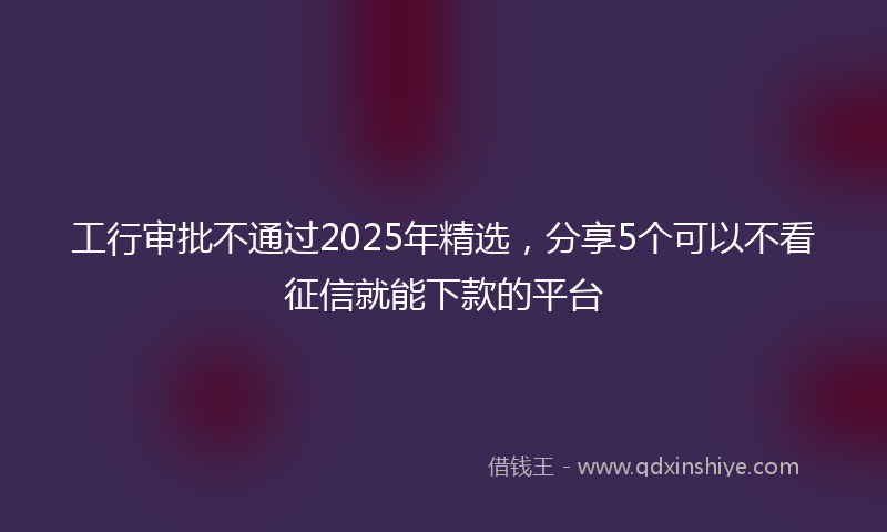 工行审批不通过2025年精选，分享5个可以不看征信就能下款的平台