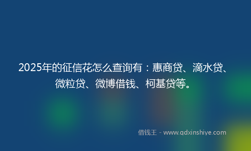 2025年的征信花怎么查询有：惠商贷、滴水贷、微粒贷、微博借钱、柯基贷等。
