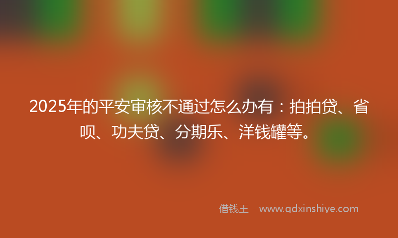 2025年的平安审核不通过怎么办有：拍拍贷、省呗、功夫贷、分期乐、洋钱罐等。