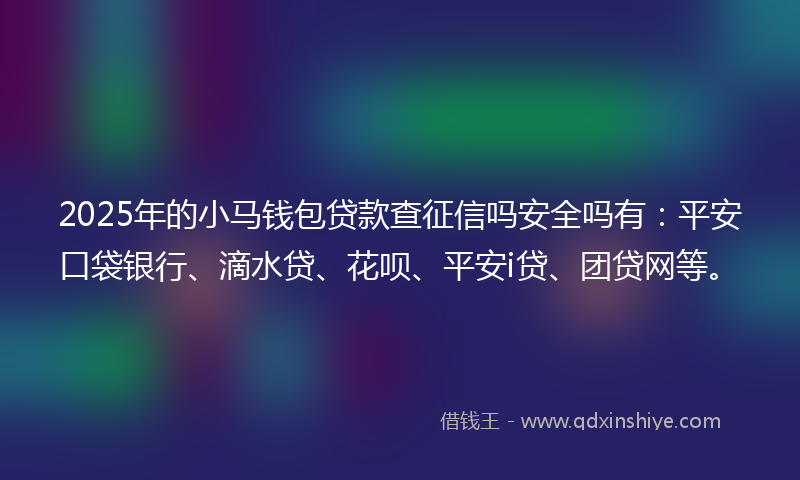2025年的小马钱包贷款查征信吗安全吗有：平安口袋银行、滴水贷、花呗、平安i贷、团贷网等。