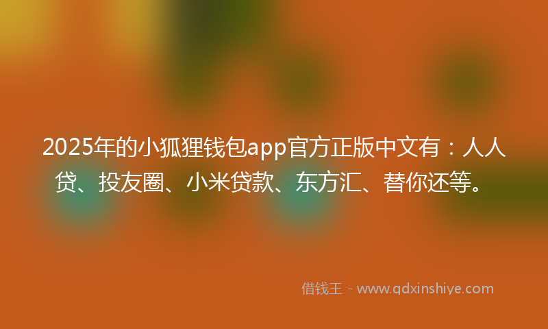2025年的小狐狸钱包app官方正版中文有：人人贷、投友圈、小米贷款、东方汇、替你还等。