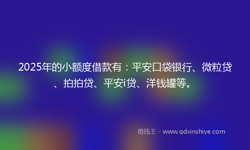 2025年的小额度借款有：平安口袋银行、微粒贷、拍拍贷、平安i贷、洋钱罐等。