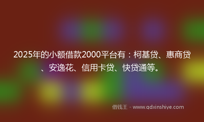 2025年的小额借款2000平台有：柯基贷、惠商贷、安逸花、信用卡贷、快贷通等。