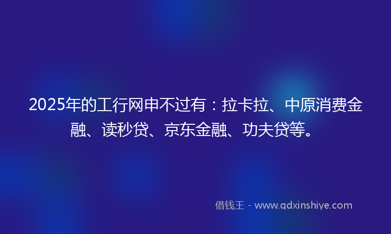 2025年的工行网申不过有：拉卡拉、中原消费金融、读秒贷、京东金融、功夫贷等。