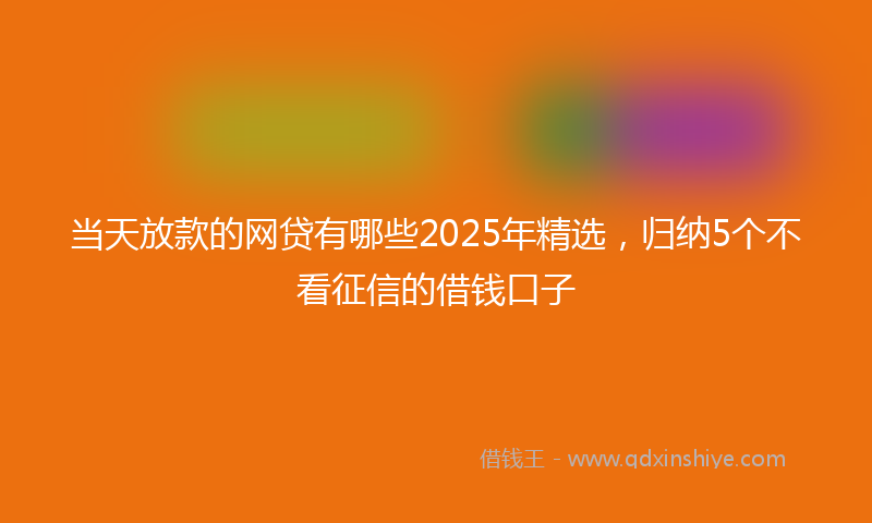 当天放款的网贷有哪些2025年精选，归纳5个不看征信的借钱口子
