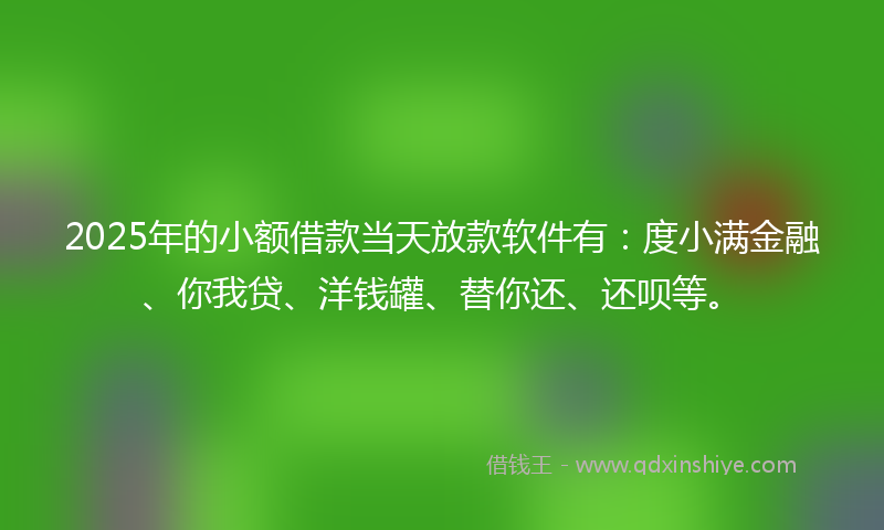 2025年的小额借款当天放款软件有：度小满金融、你我贷、洋钱罐、替你还、还呗等。