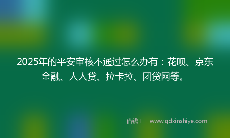 2025年的平安审核不通过怎么办有：花呗、京东金融、人人贷、拉卡拉、团贷网等。