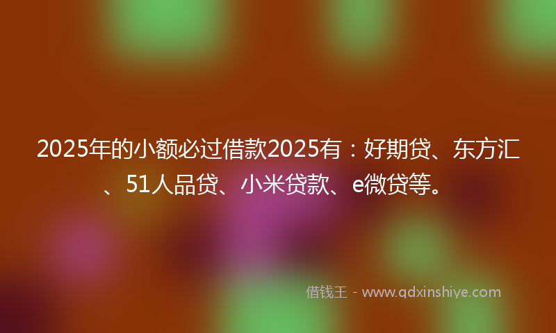 2025年的小额必过借款2025有：好期贷、东方汇、51人品贷、小米贷款、e微贷等。