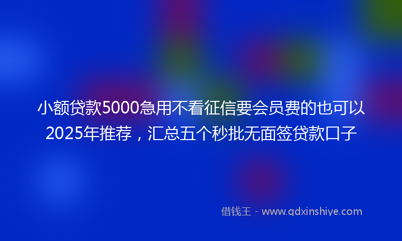 小额贷款5000急用不看征信要会员费的也可以2025年推荐，汇总五个秒批无面签贷款口子