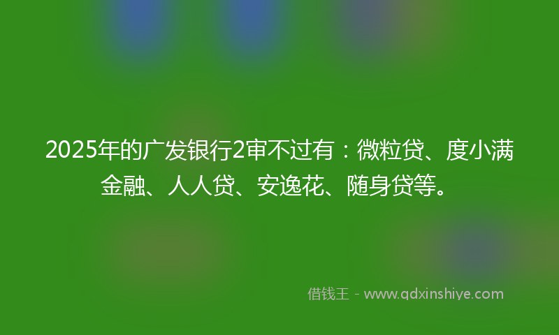 2025年的广发银行2审不过有：微粒贷、度小满金融、人人贷、安逸花、随身贷等。