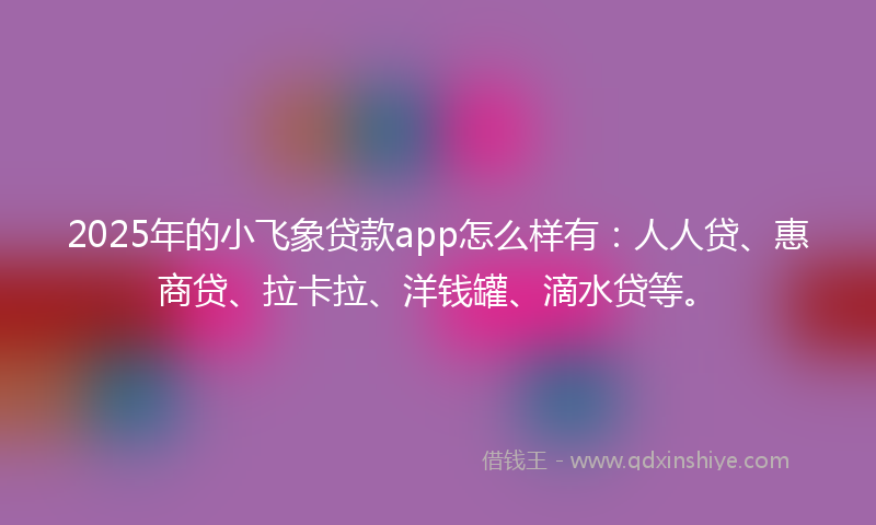 2025年的小飞象贷款app怎么样有：人人贷、惠商贷、拉卡拉、洋钱罐、滴水贷等。