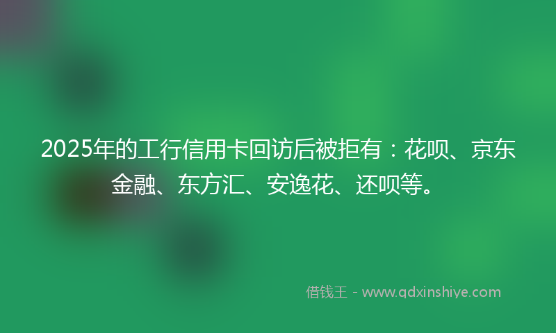2025年的工行信用卡回访后被拒有：花呗、京东金融、东方汇、安逸花、还呗等。