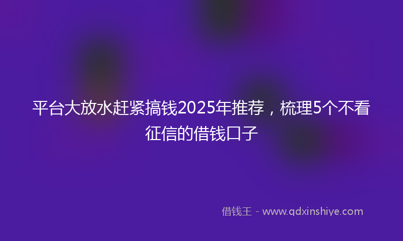 平台大放水赶紧搞钱2025年推荐，梳理5个不看征信的借钱口子