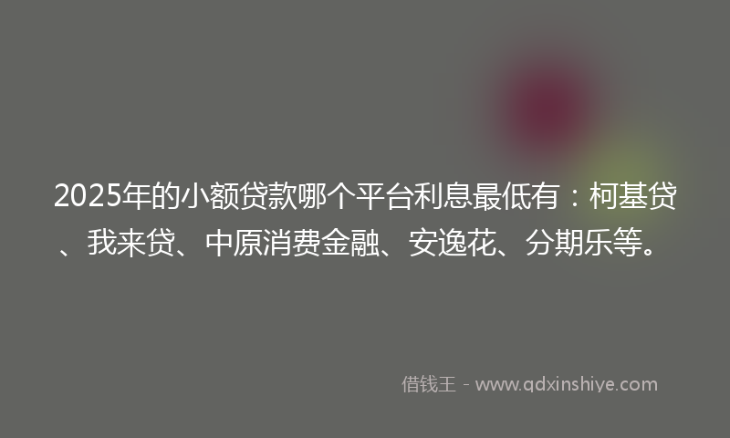 2025年的小额贷款哪个平台利息最低有：柯基贷、我来贷、中原消费金融、安逸花、分期乐等。