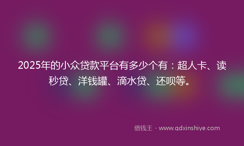 2025年的小众贷款平台有多少个有：超人卡、读秒贷、洋钱罐、滴水贷、还呗等。