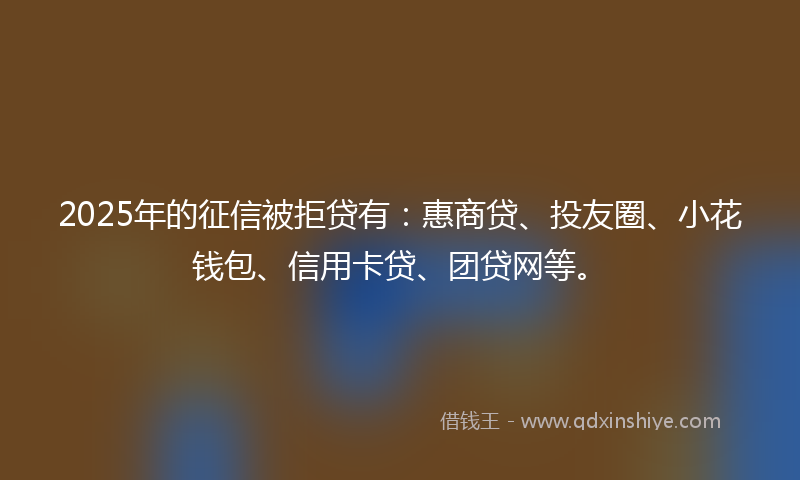 2025年的征信被拒贷有：惠商贷、投友圈、小花钱包、信用卡贷、团贷网等。