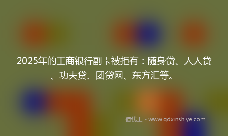 2025年的工商银行副卡被拒有：随身贷、人人贷、功夫贷、团贷网、东方汇等。