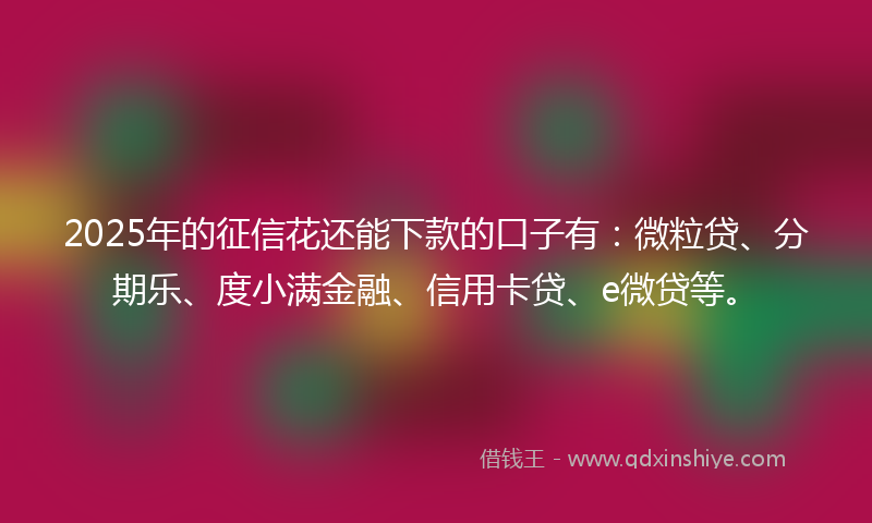 2025年的征信花还能下款的口子有：微粒贷、分期乐、度小满金融、信用卡贷、e微贷等。