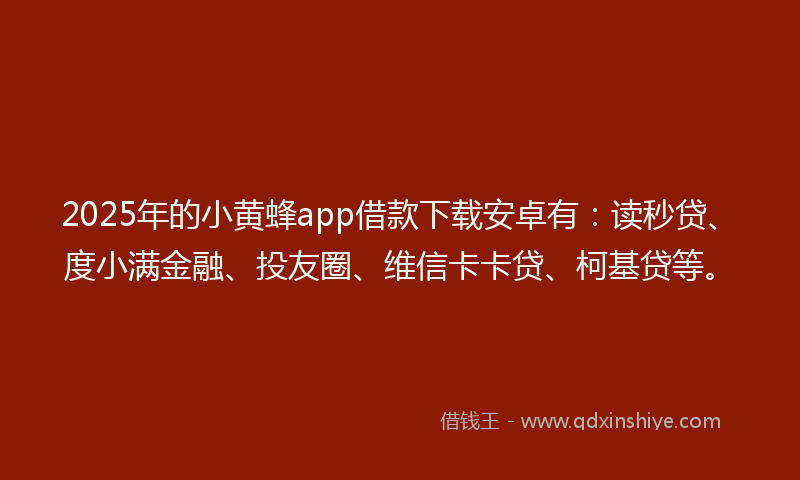 2025年的小黄蜂app借款下载安卓有：读秒贷、度小满金融、投友圈、维信卡卡贷、柯基贷等。