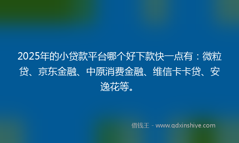 2025年的小贷款平台哪个好下款快一点有：微粒贷、京东金融、中原消费金融、维信卡卡贷、安逸花等。