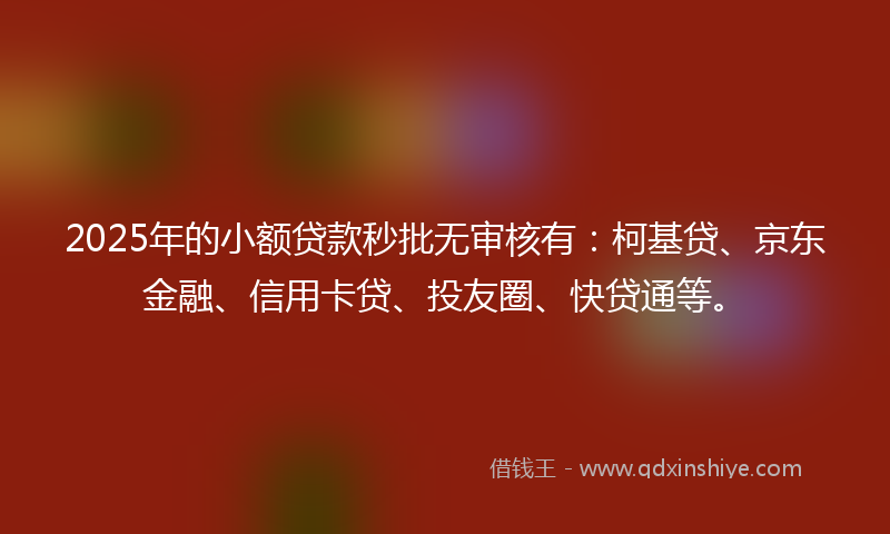 2025年的小额贷款秒批无审核有：柯基贷、京东金融、信用卡贷、投友圈、快贷通等。