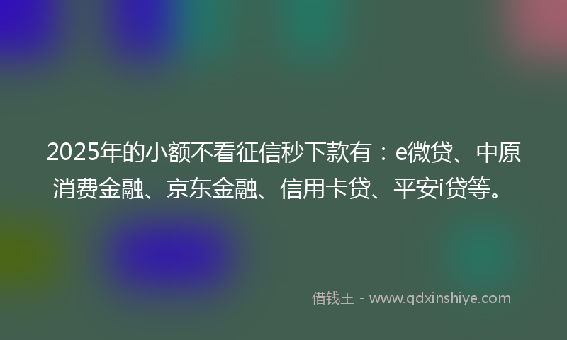 2025年的小额不看征信秒下款有：e微贷、中原消费金融、京东金融、信用卡贷、平安i贷等。