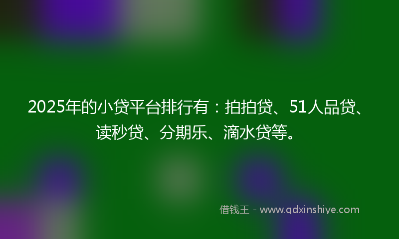 2025年的小贷平台排行有：拍拍贷、51人品贷、读秒贷、分期乐、滴水贷等。