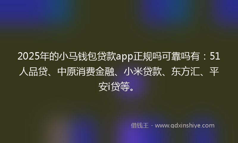 2025年的小马钱包贷款app正规吗可靠吗有：51人品贷、中原消费金融、小米贷款、东方汇、平安i贷等。