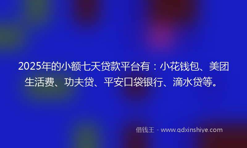 2025年的小额七天贷款平台有：小花钱包、美团生活费、功夫贷、平安口袋银行、滴水贷等。