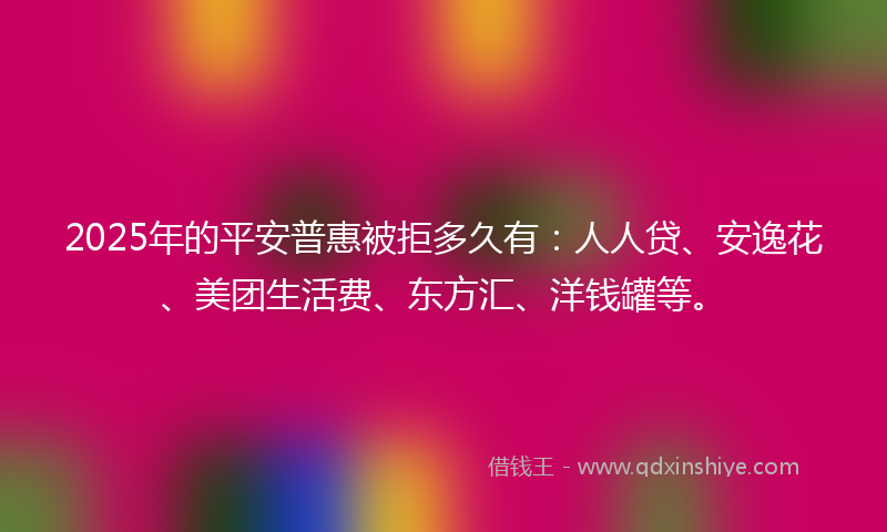 2025年的平安普惠被拒多久有：人人贷、安逸花、美团生活费、东方汇、洋钱罐等。
