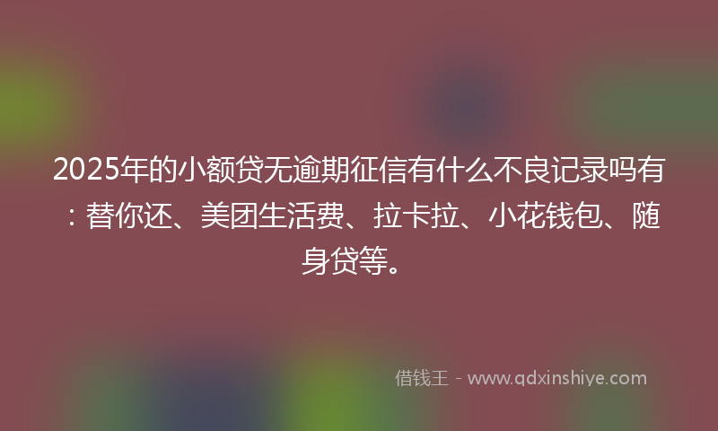 2025年的小额贷无逾期征信有什么不良记录吗有：替你还、美团生活费、拉卡拉、小花钱包、随身贷等。