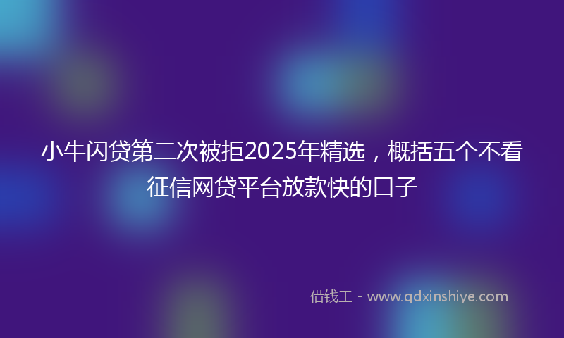 小牛闪贷第二次被拒2025年精选，概括五个不看征信网贷平台放款快的口子