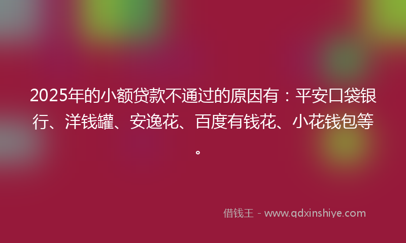 2025年的小额贷款不通过的原因有：平安口袋银行、洋钱罐、安逸花、百度有钱花、小花钱包等。