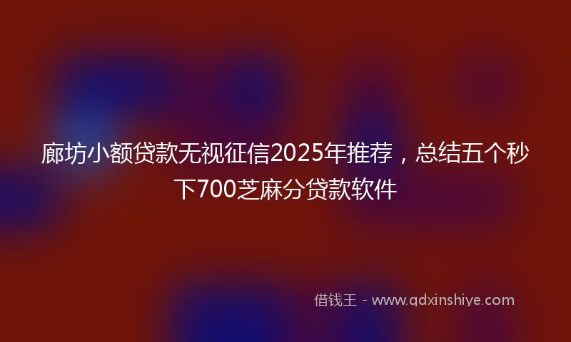 廊坊小额贷款无视征信2025年推荐，总结五个秒下700芝麻分贷款软件