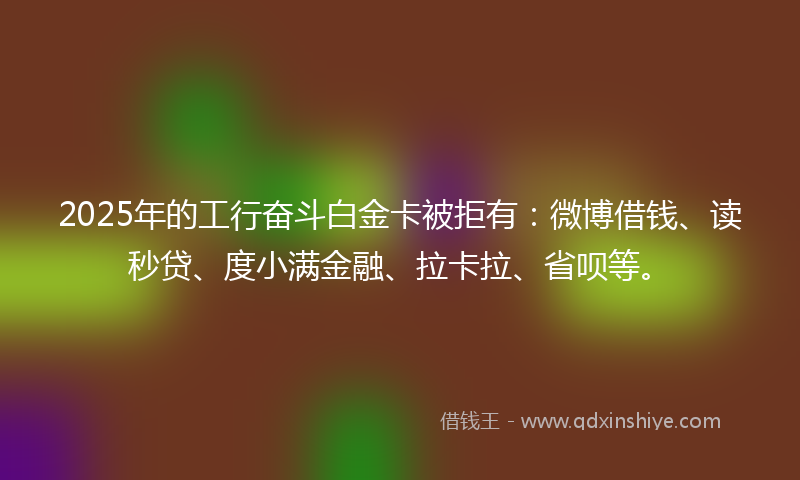 2025年的工行奋斗白金卡被拒有：微博借钱、读秒贷、度小满金融、拉卡拉、省呗等。