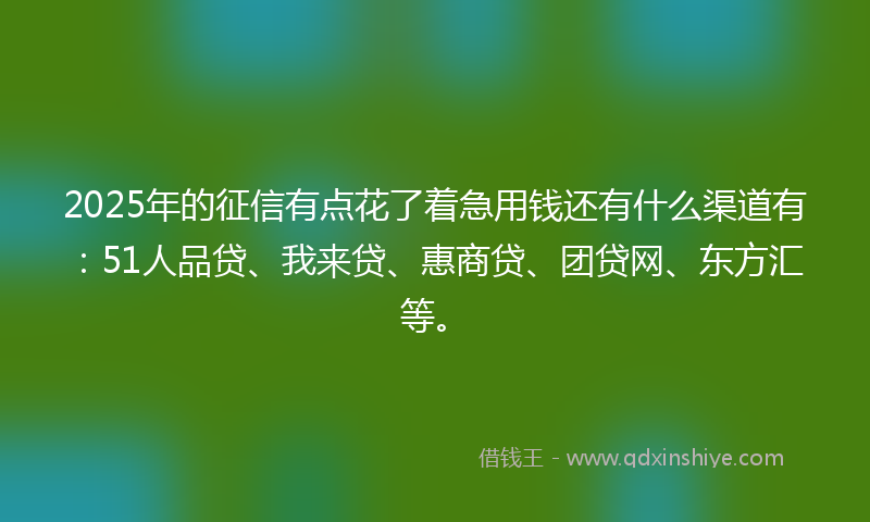 2025年的征信有点花了着急用钱还有什么渠道有：51人品贷、我来贷、惠商贷、团贷网、东方汇等。