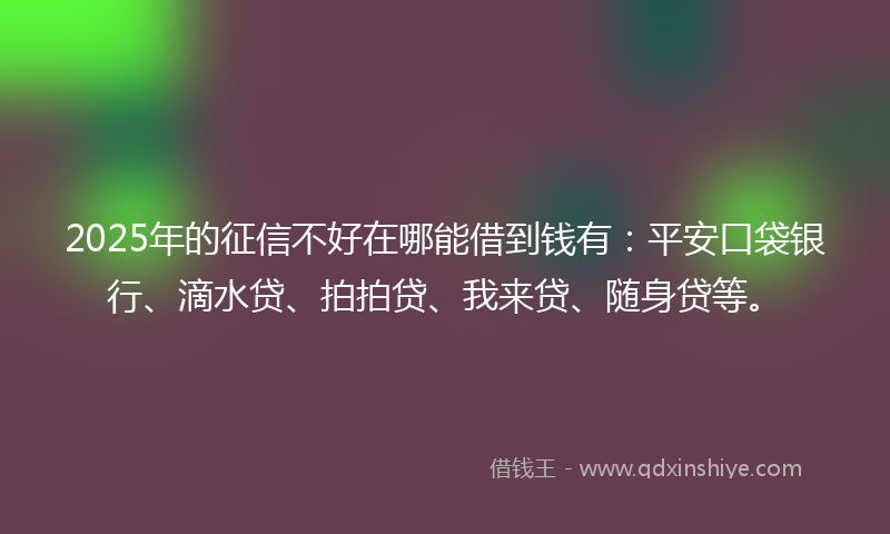 2025年的征信不好在哪能借到钱有：平安口袋银行、滴水贷、拍拍贷、我来贷、随身贷等。