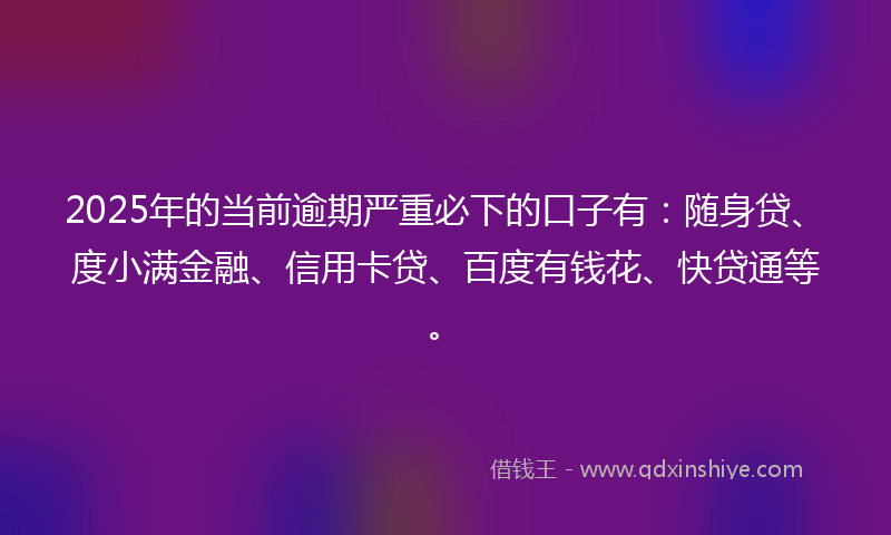 2025年的当前逾期严重必下的口子有：随身贷、度小满金融、信用卡贷、百度有钱花、快贷通等。
