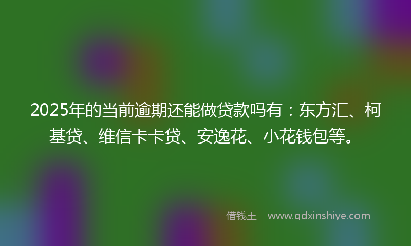 2025年的当前逾期还能做贷款吗有：东方汇、柯基贷、维信卡卡贷、安逸花、小花钱包等。