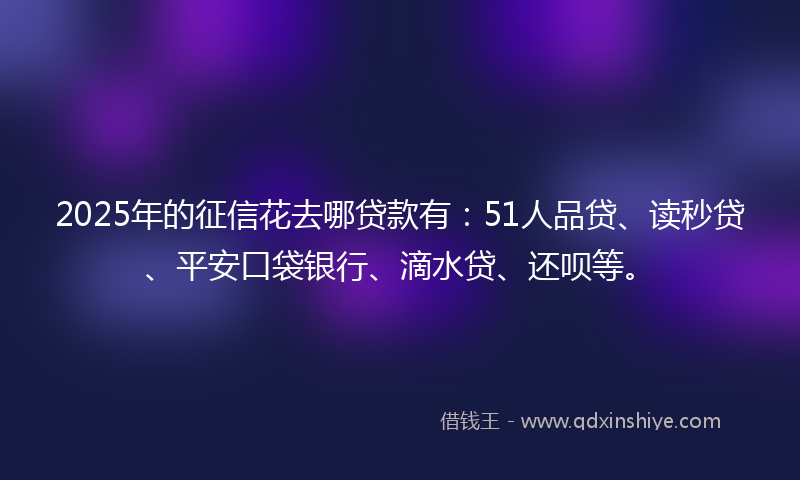 2025年的征信花去哪贷款有：51人品贷、读秒贷、平安口袋银行、滴水贷、还呗等。