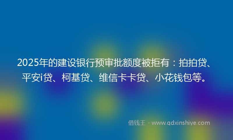 2025年的建设银行预审批额度被拒有：拍拍贷、平安i贷、柯基贷、维信卡卡贷、小花钱包等。