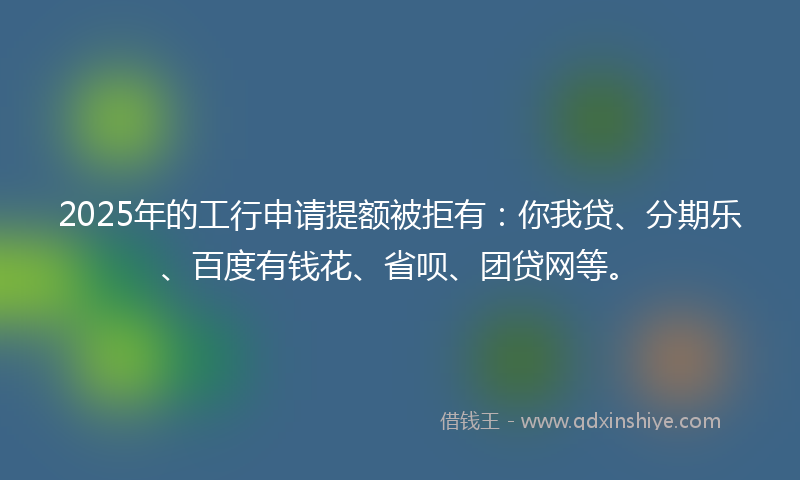 2025年的工行申请提额被拒有：你我贷、分期乐、百度有钱花、省呗、团贷网等。
